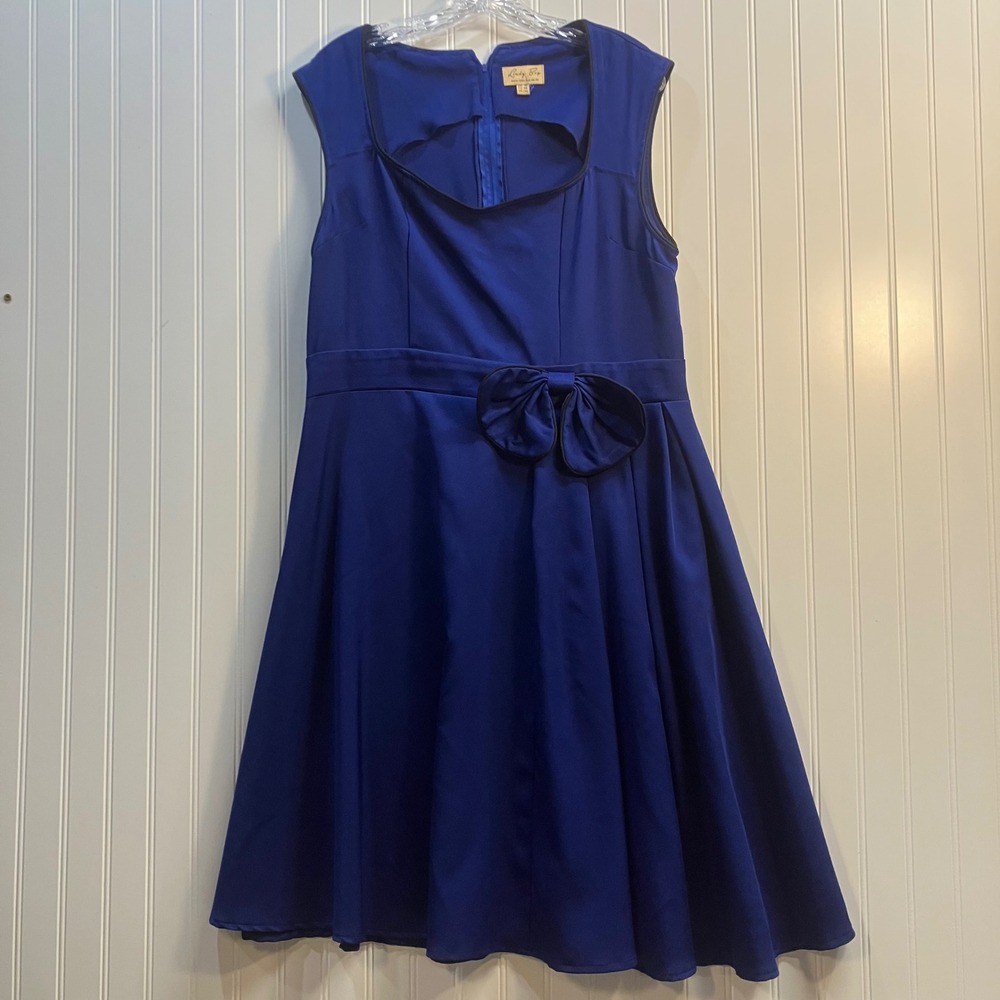 Lindy Bop Royal Blue Fit & Flare Dress Bow Waist Retro Rockabilly 2XL Plus 1950s